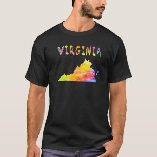 Veelkleurige Waterverf Virginia State Map Digitaal T-shirt