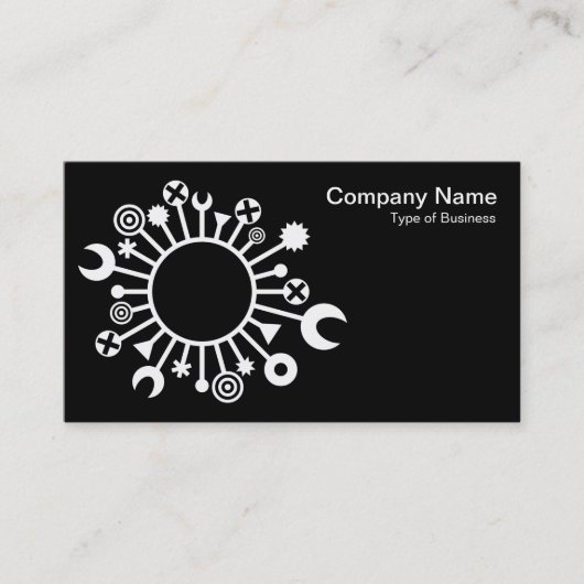 Veelzijdige cirkel - wit op zwart visitekaartje (Voorkant)
