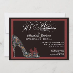Veelzijdige Floral Shoe 90th Birthday Invite Red Kaart