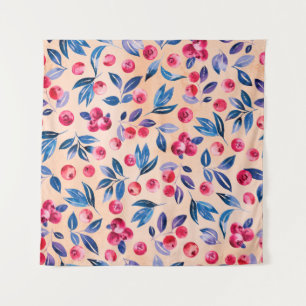 veenbessen en bladeren, waterverf rode wilde besse wandkleed