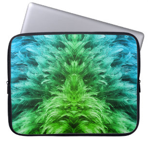 Veer bont pluizig look blauw groen verloop laptop sleeve