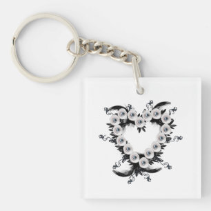 Veer- en Zwarte Pearl Heart-vorm Sleutelhanger