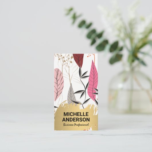 Veer Modern Boho | Goud Geborsteld Visitekaartje (Staand voorkant)