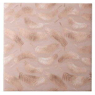 Veer Roos Gouden Bladeren op Roze Tegeltje