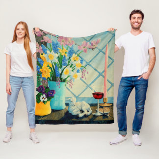 Veerbloembouquet, Lamb van God/wijn/kartooned Fleece Deken