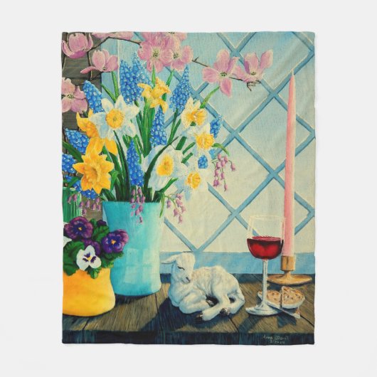 Veerbloembouquet, Lamb van God/wijn/kartooned Fleece Deken (Voorkant)