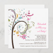 Veerbloemige Baby shower Kaart (Voorkant / Achterkant)