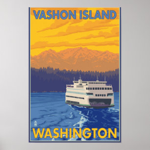 veerboten en bergen - Vashon-eiland, Poster
