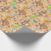 Veerdaagse Cute Sloth on Branch Pattern Baby showe Cadeaupapier (Hoek)
