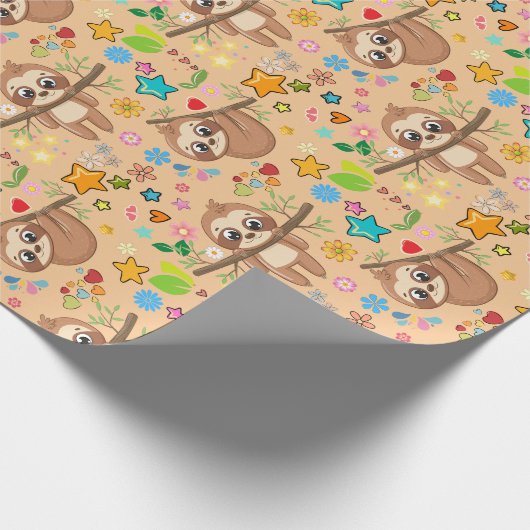 Veerdaagse Cute Sloth on Branch Pattern Baby showe Cadeaupapier (Hoek)