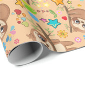 Veerdaagse Cute Sloth on Branch Pattern Baby showe Cadeaupapier (Rol Hoek)