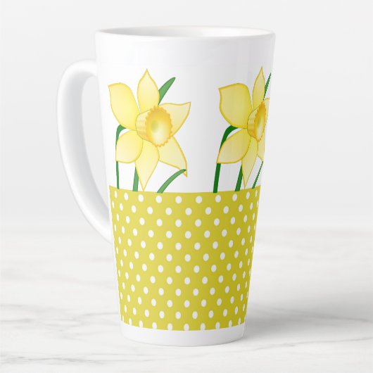 Veerdedilventilator met geel poka-Stippen Latte Mok (Linkerhoek)