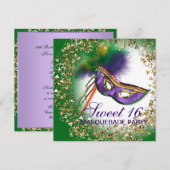 Veermasker Paarse Sweet 16 Masquerade Party Kaart (Voorkant / Achterkant)