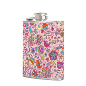 Veerpatroon met kleurrijke bloemen heupfles (Links)