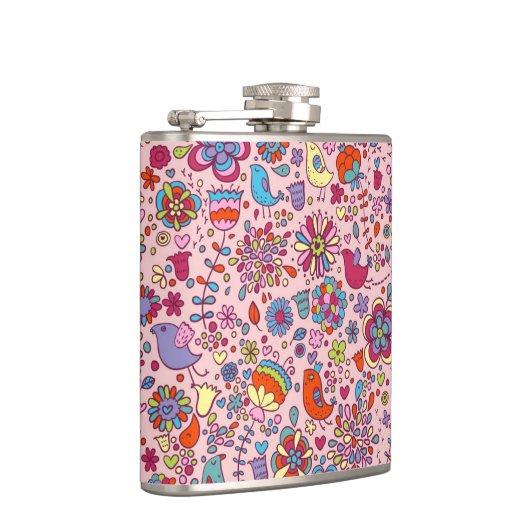 Veerpatroon met kleurrijke bloemen heupfles (Rechts)