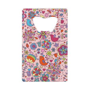 Veerpatroon met kleurrijke bloemen kredietkaart flessenopener