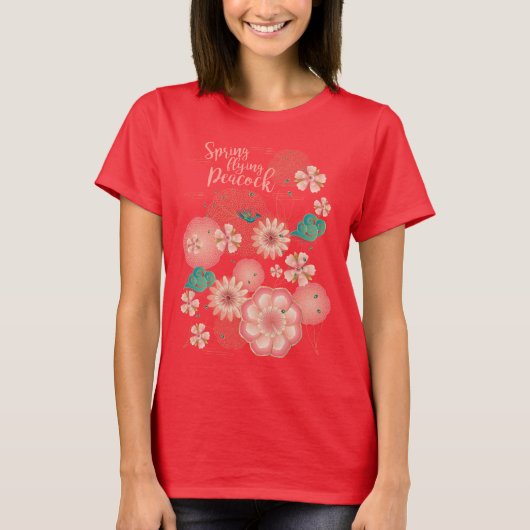 Veerpeach tuin vliegend peracock Floral-sieraad T-shirt (Voorkant)
