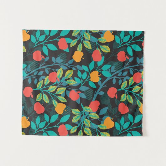 Veerrood en groene kleuren Apple Fruit Pattern II Wandkleed (Voorkant (horizontaal))