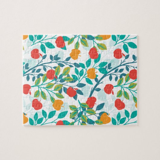 Veerrood en groene kleuren Apple Fruit Pattern Legpuzzel (Horizontaal)