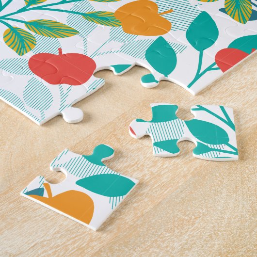 Veerrood en groene kleuren Apple Fruit Pattern Legpuzzel (Zijkant)