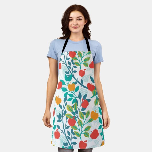Veerrood en groene kleuren Apple Fruit Pattern Schort (Gedragen)