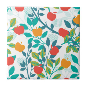 Veerrood en groene kleuren Apple Fruit Pattern Tegeltje