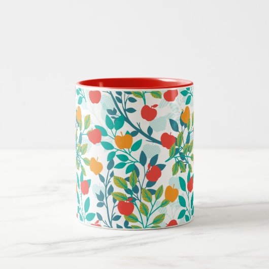 Veerrood en groene kleuren Apple Fruit Pattern Tweekleurige Koffiemok (Center)