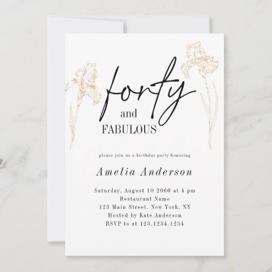 Veertig 40e Gouden Bloemen Modern Verjaardagsfeest Kaart (Voorkant)