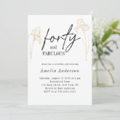 Veertig 40e Gouden Bloemen Modern Verjaardagsfeest Kaart (Staand voorkant)