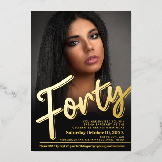 Veertig 40e verjaardag van het douanefoto goud folie uitnodiging (Voorkant)