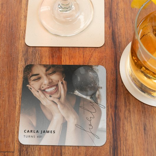 Veertig Ballonsnaren | Foto 40e verjaardagsfeestje Vierkante Kartonnen Onderzetter