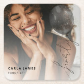 Veertig Ballonsnaren | Foto 40e verjaardagsfeestje Vierkante Kartonnen Onderzetter (Voorkant)