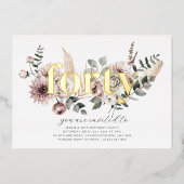 Veertig bloemen - 40e verjaardag - Goud Folie Uitnodiging (Voorkant)