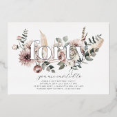 Veertig bloemen - 40e verjaardag - Zilver Folie Uitnodiging (Voorkant)