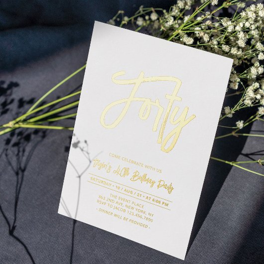 veertig | Chic Folie Script 40th Birthday Party Uitnodiging