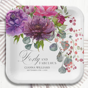 Veertig en Fabulous Elegant Floral 40e verjaardag Papieren Bordje
