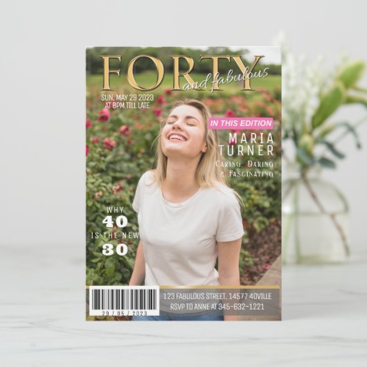 Veertig en Fabulous Magazine Stijl Uitnodiging (Staand voorkant)