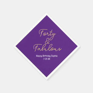 Veertig en vruchtbaar, geboortedag, diep Paars/gou Servet