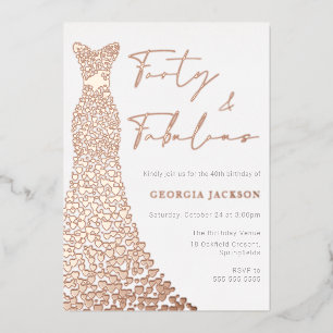 Veertig & Fab Jurk 40e Verjaardag Echt Roos Goud Folie Uitnodiging