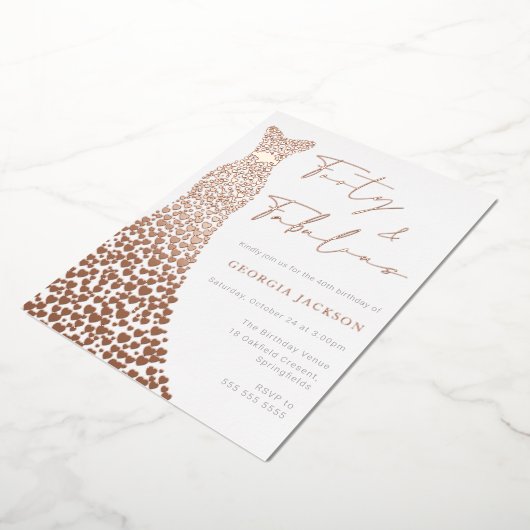 Veertig & Fab Jurk 40e Verjaardag Echt Roos Goud Folie Uitnodiging (Gedraaid)