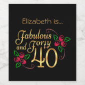 Veertig Fabulous Gold Black rozen van zaterdag Wijn Etiket (Enkel label)