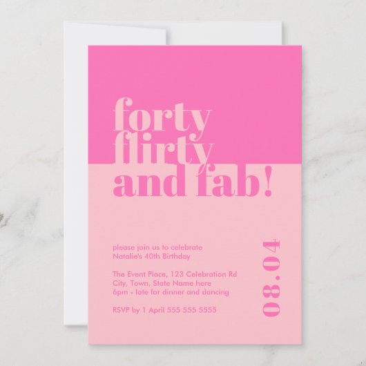 Veertig, Flirty & Fab Roze 40ste verjaardag uitnod Kaart (Voorkant)