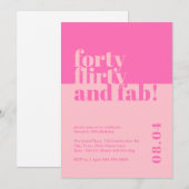 Veertig, Flirty & Fab Roze 40ste verjaardag uitnod Kaart (Voorkant / Achterkant)
