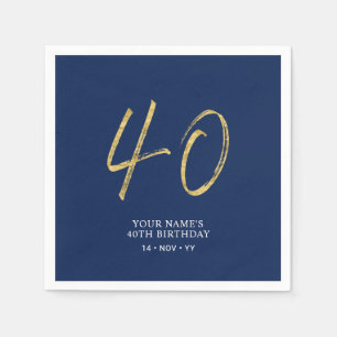 Veertig Goud & Marineblauwe Lettering 40e Verjaa Servet