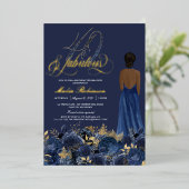 Veertig jaar oud en vruchtbaar Elegant blauw & gou Folie Uitnodiging (Staand Voorkant)