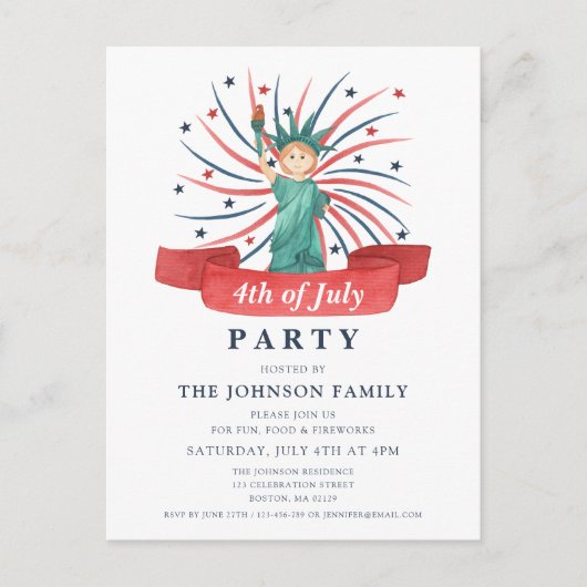 Veertig patriottisch beeld van vrijheid op 4 juli uitnodiging briefkaart (Voorkant)