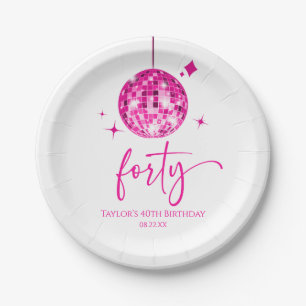 Veertig Roze Disco Bal 40ste Verjaardagsfeestje Papieren Bordje