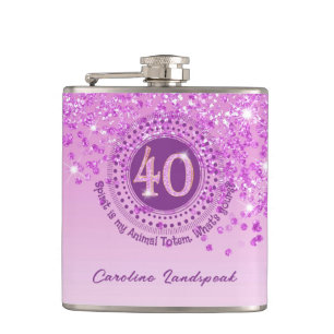 Veertig & Roze Glitter & Drink Quote Heupfles