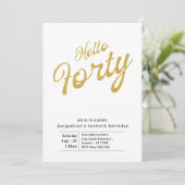 Veertig witte en goudmatige 40e verjaardag kaart (Staand voorkant)