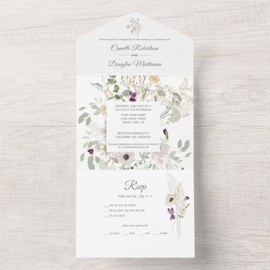 Veerzomer bloemen bladeren stenen | all in one uitnodiging (Binnen)